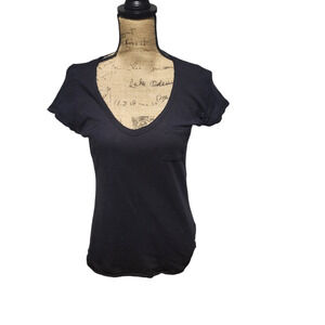 Maison Jules plain black short sleeve tee with small front pocket, size small